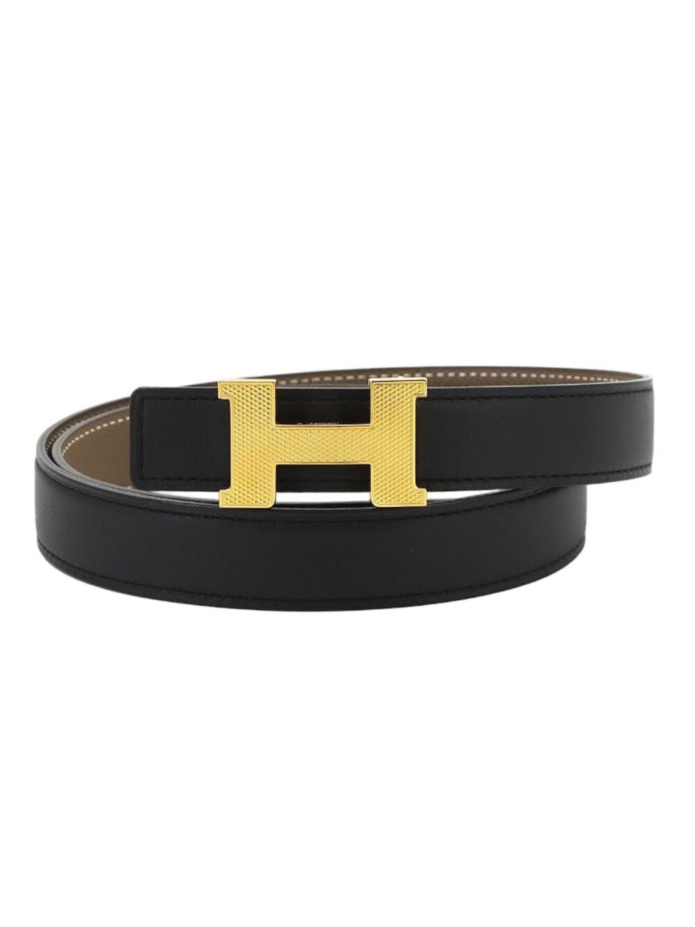 Hermes Mini Constance Guilloche Reversible Belt Swift Epsom Black Etoupe 80